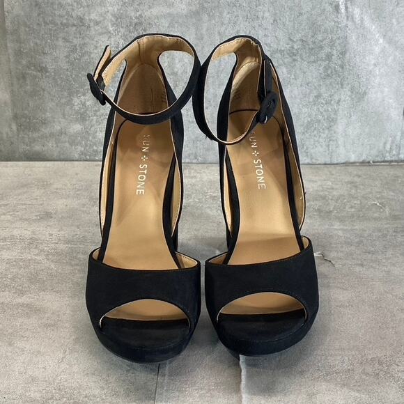 SUN+STONE Women's Black Micro Reeta Block-Heel Platform Heels SZ 7 - Picture 1 of 9